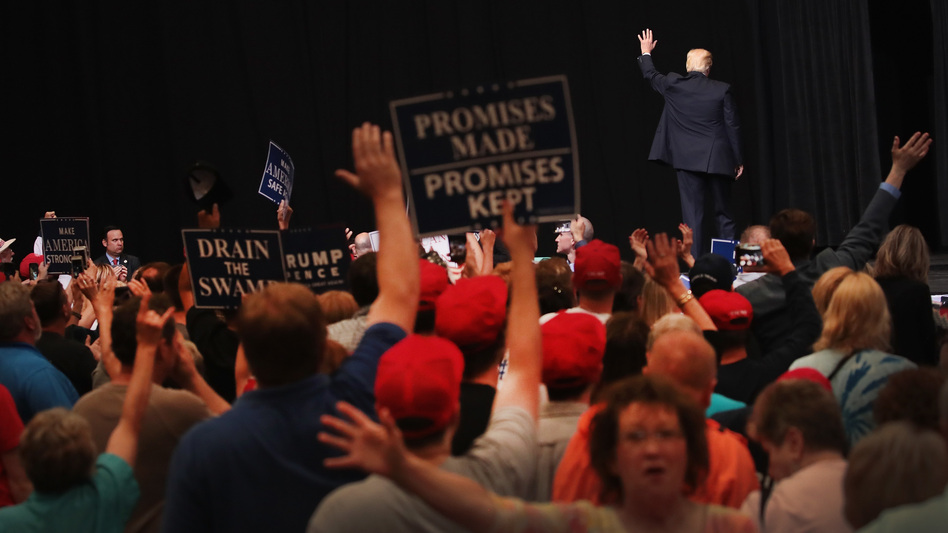 President Donald Trump leaves the stage following a rally on June 21, 2017 in Cedar Rapids, Iowa. (Scott Olson/Getty Images)