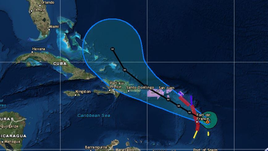 Hurricane Maria was a Category 5 storm with maximum sustained winds of 160 mph as of Monday afternoon, striking the Leeward Islands on Monday night. (National Hurricane Center)