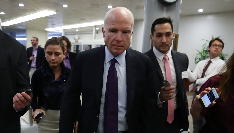 Sen. John McCain, R-Ariz., seen on Capitol Hill on Monday, has announced his opposition to the latest GOP health care proposal. (Mark Wilson/Getty Images)