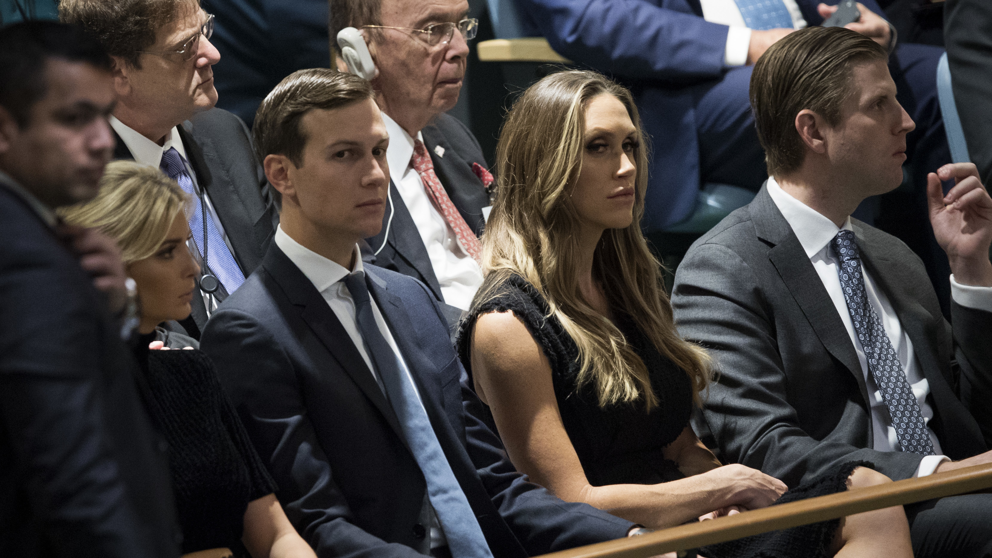 Jared Kushner and his wife, Ivanka Trump, reportedly set up a private email account as their family was coming into power in Washington, D.C. They're seen here last week at left, sitting with Lara Trump and Eric Trump. (Getty Images)
