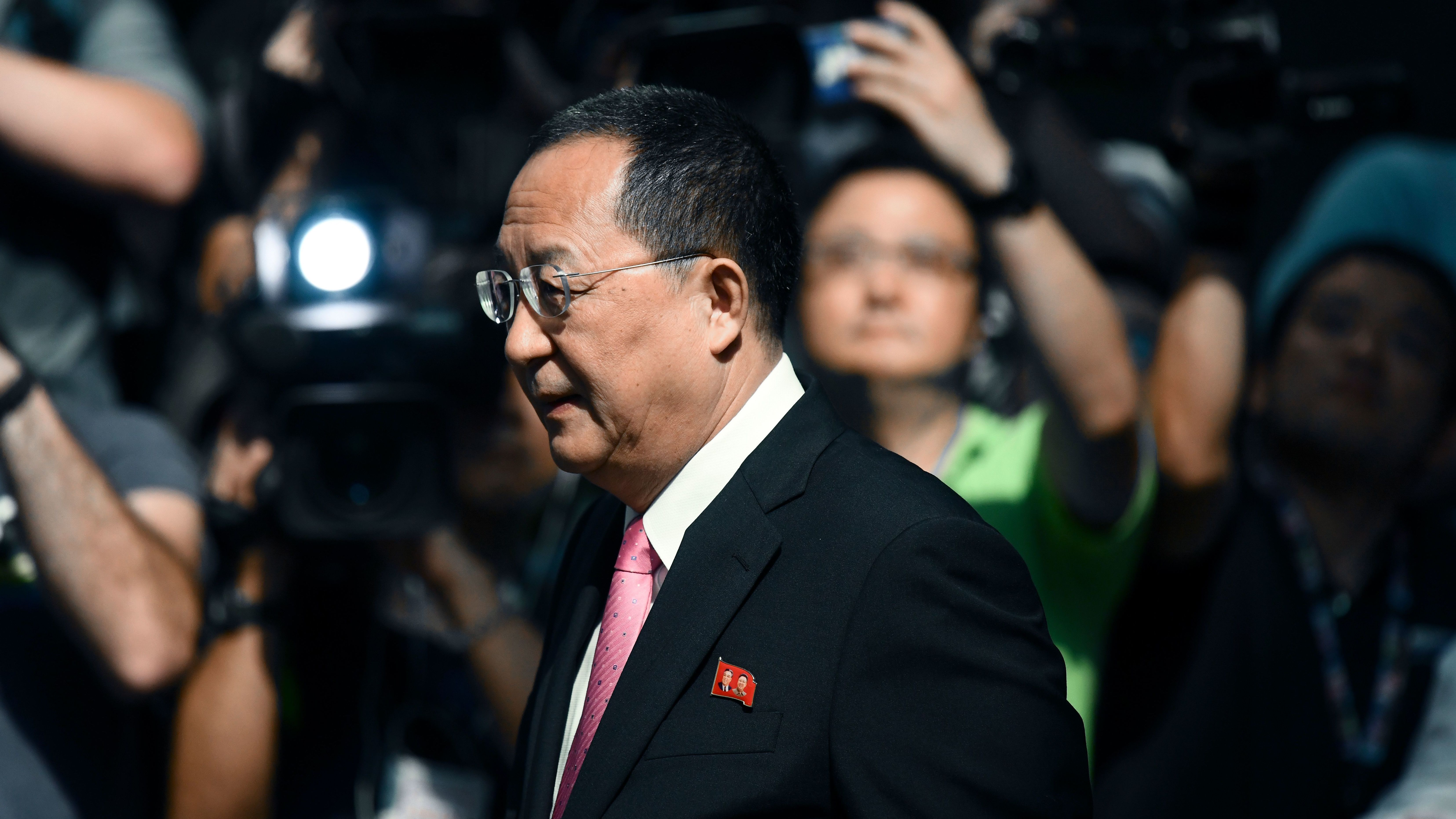 North Korean Foreign Minister Ri Yong Ho leaves his hotel in New York on Monday. Ri says President Trump's tweets amount to a declaration of war against North Korea — and that the country can now defend itself under international law. (AFP/Getty Images)