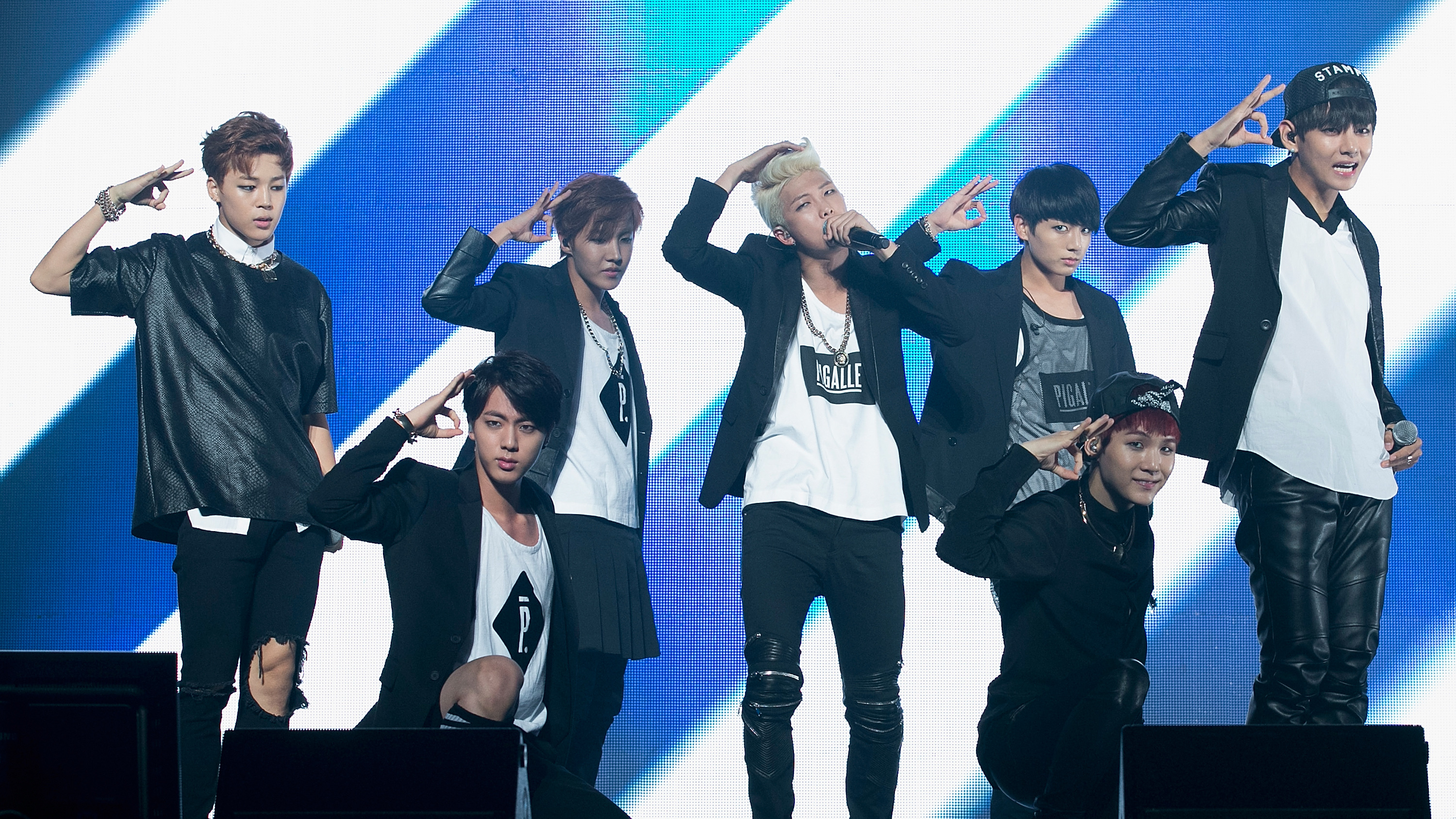 BTS at the Samsung Card Hall on August 19, 2014 in Seoul. (WireImage)