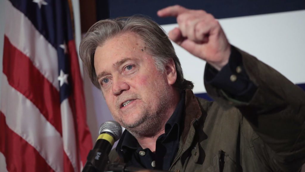 Former White House chief strategist Steve Bannon speaks at a rally on Monday night in Alabama in support of candidate Roy Moore. (Getty Images)