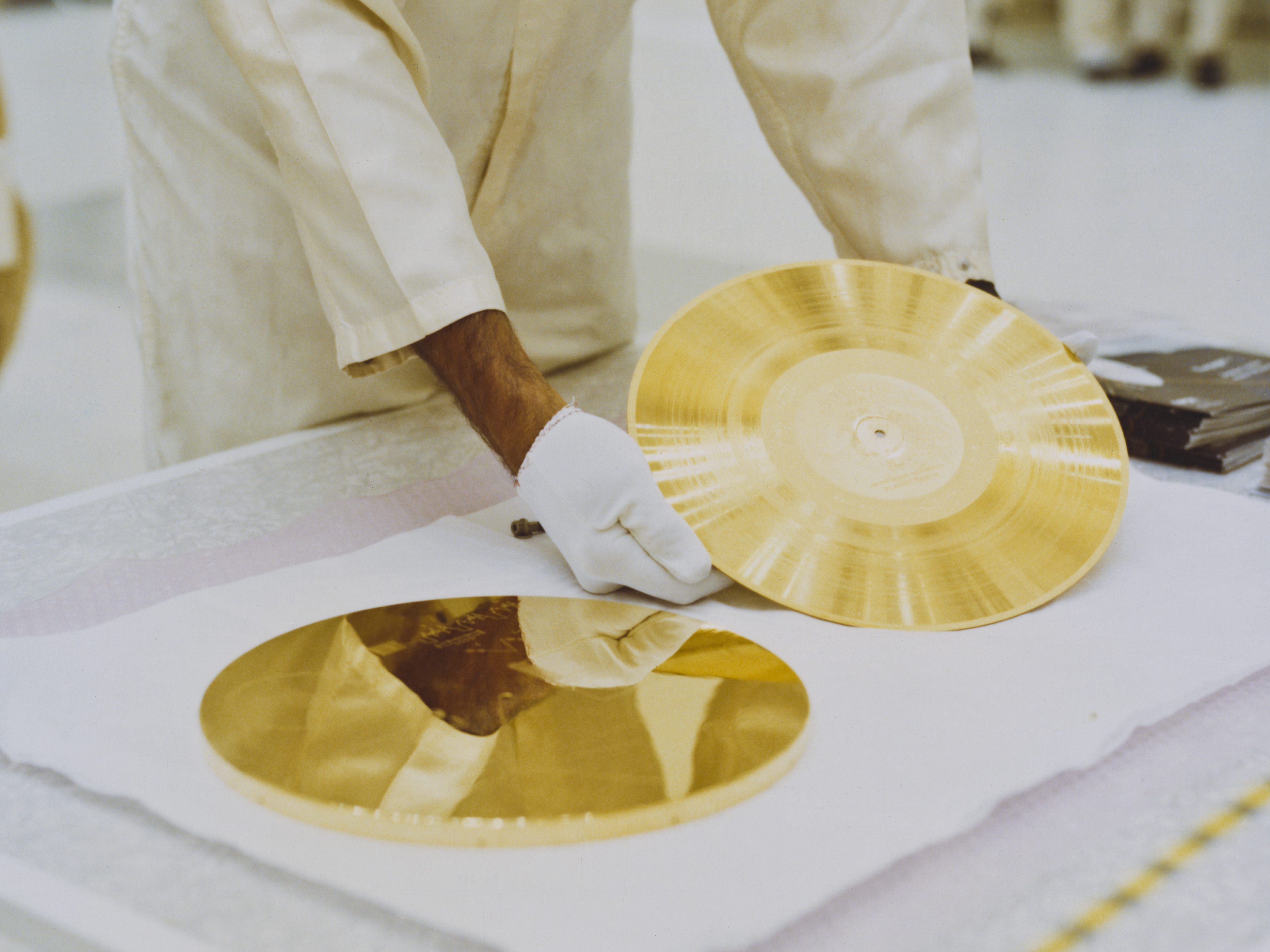 When Voyager 1 and its identical sister craft Voyager 2 launched in 1977, each carried a gold record titled 'The Sounds Of Earth' that contained a selection of recordings of life and culture on Earth. The cover contains instructions for any extraterrestrial being wishing to play the record. (NASA/Getty Images)