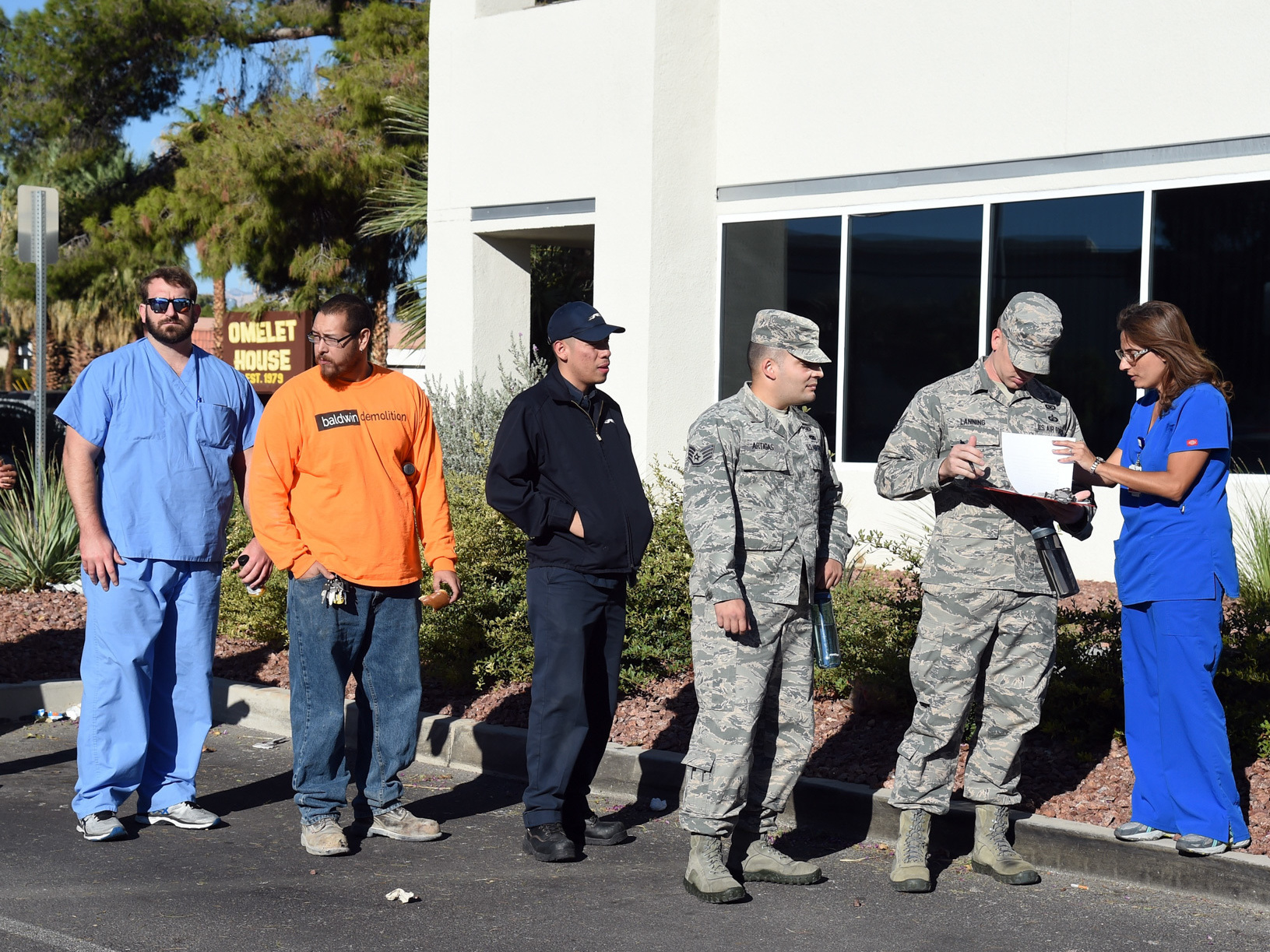 People line up to donate blood at a special United Blood Services drive at a University Medical Center facility to help victims of the mass shooting Sunday in Las Vegas. (Getty Images)