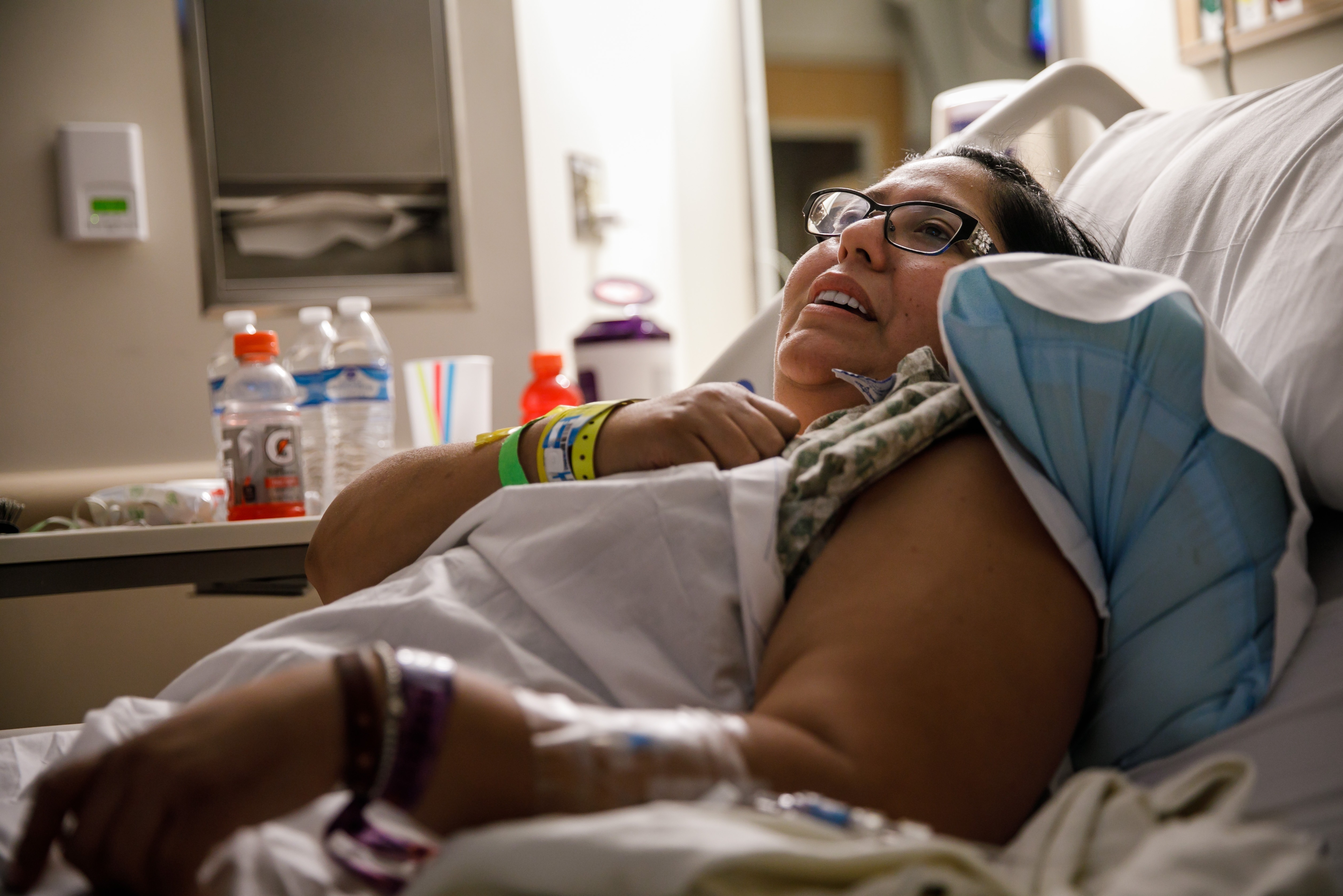 Carmen Algeria, a survivor of the mass shooting in Las Vegas, was admitted to Sunrise Hospital. She had been shot in the leg and on Oct. 2 was awaiting surgery. (LA Times via Getty Images)