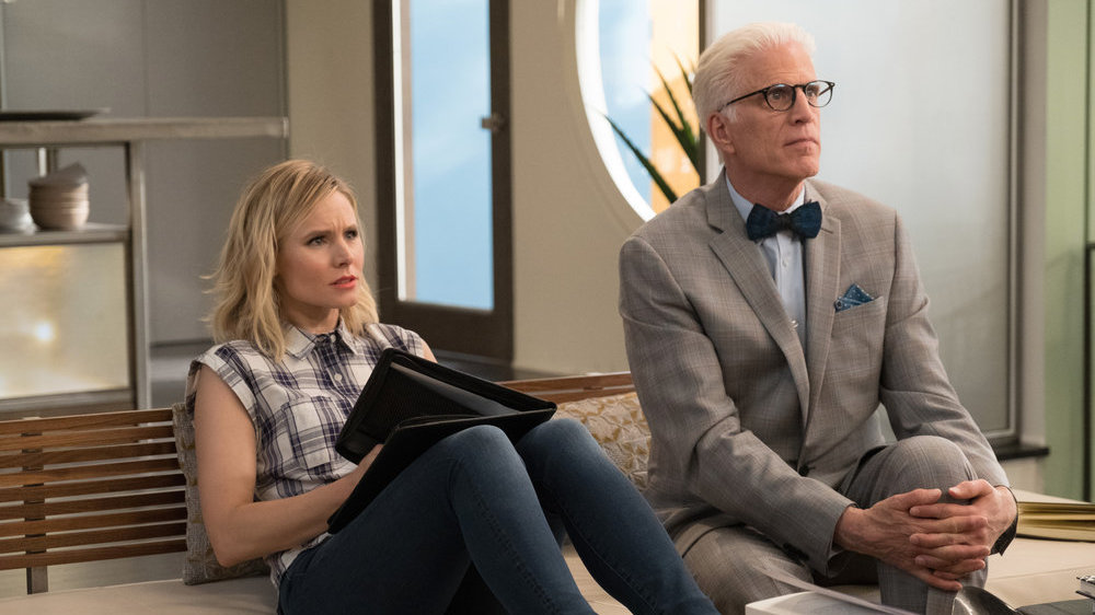 Kristen Bell as Eleanor and Ted Danson as Michael in <em>The Good Place.</em> (NBC)