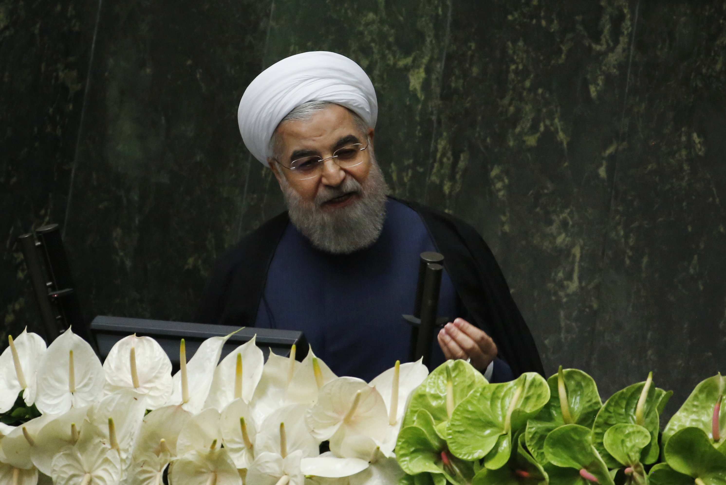 Iranian President Hasan Rouhani delivers a speech during the opening session of the new Parliament in Tehran in 2016. (AFP/Getty Images)