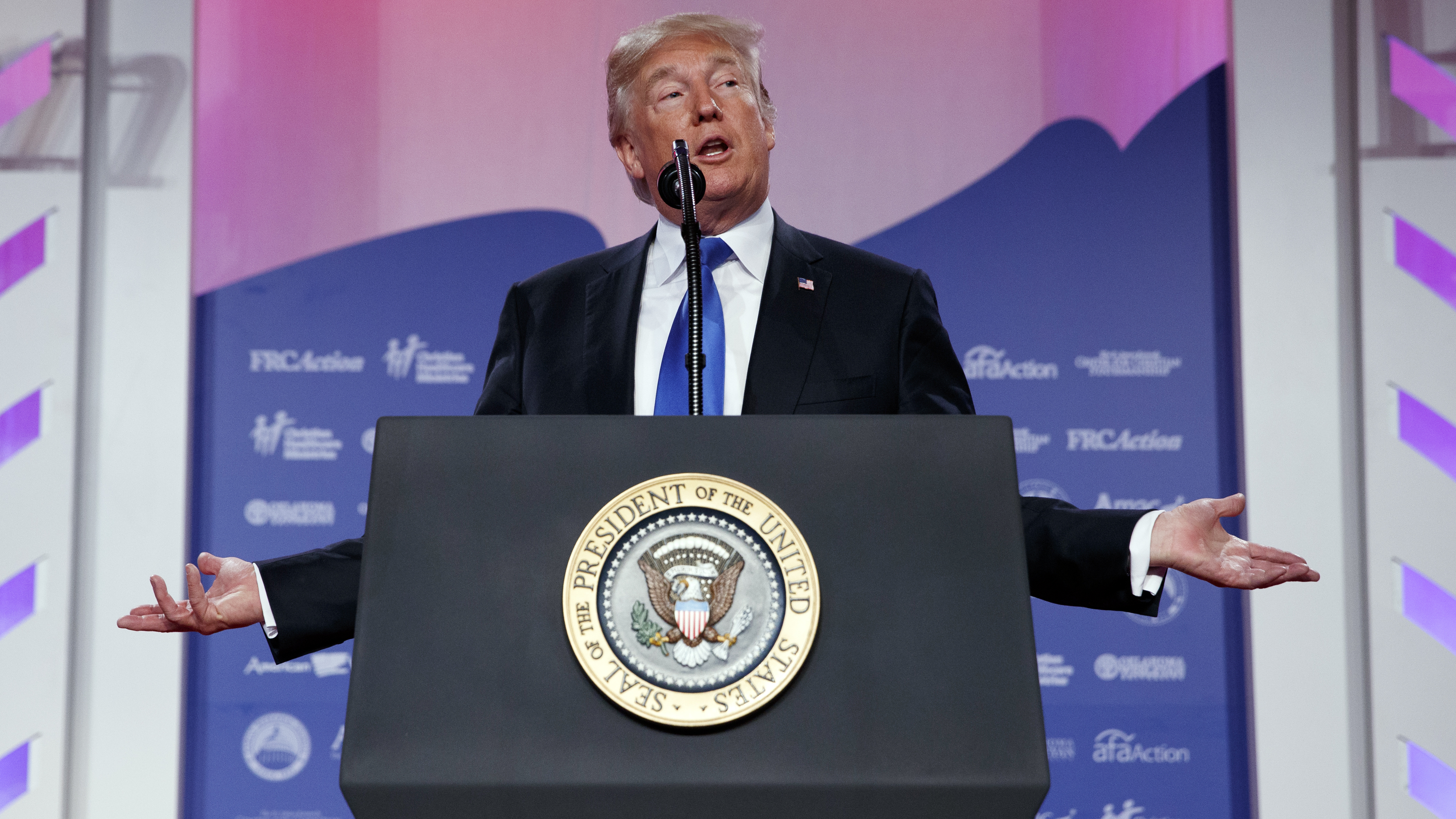 President Donald Trump speaks to the 2017 Value Voters Summit on Friday in Washington D.C