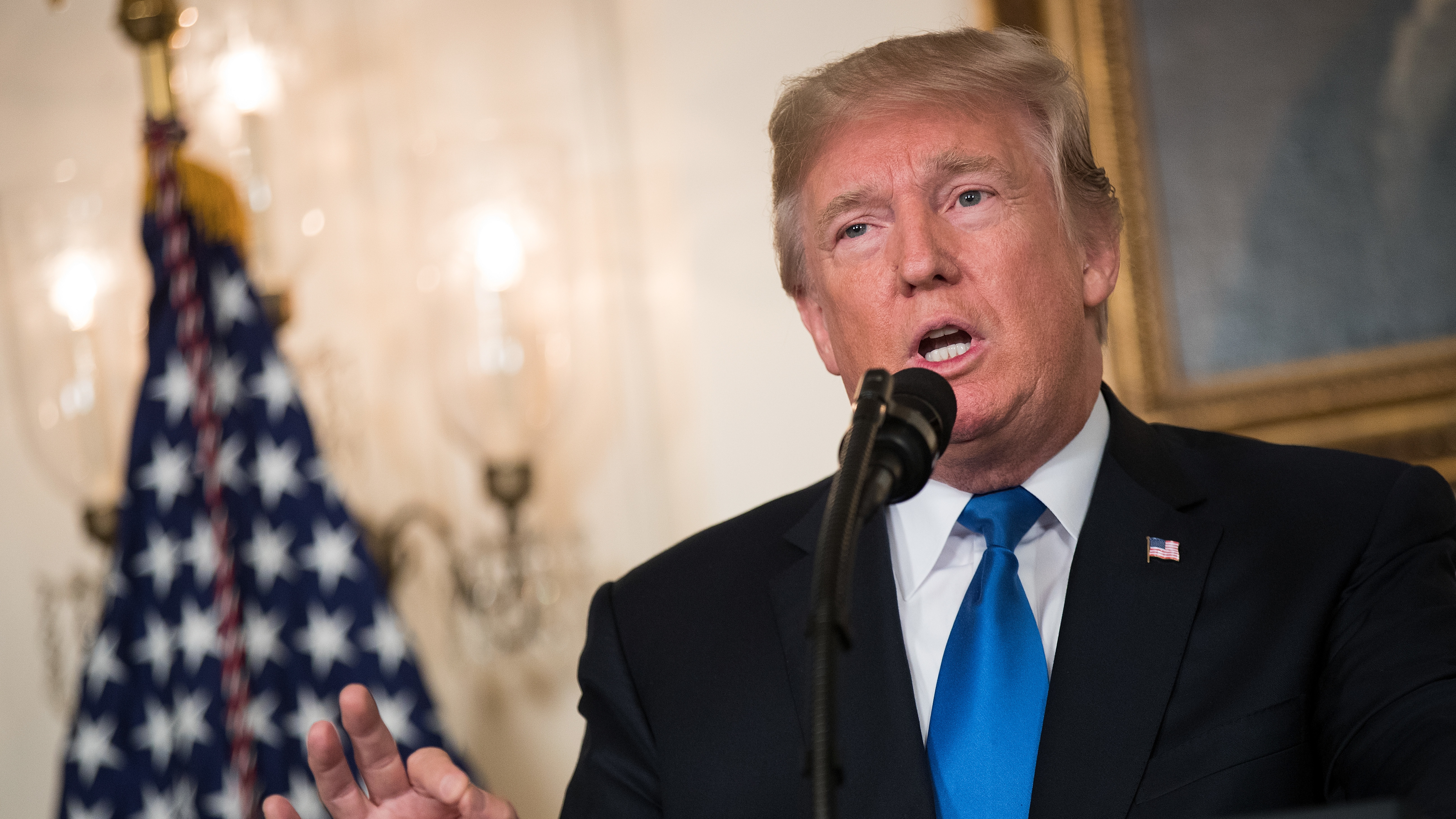 President Donald Trump makes a statement on the administration's strategy for dealing with Iran, in the Diplomatic Reception Room in the White House, on October 13, 2017. (Getty Images)