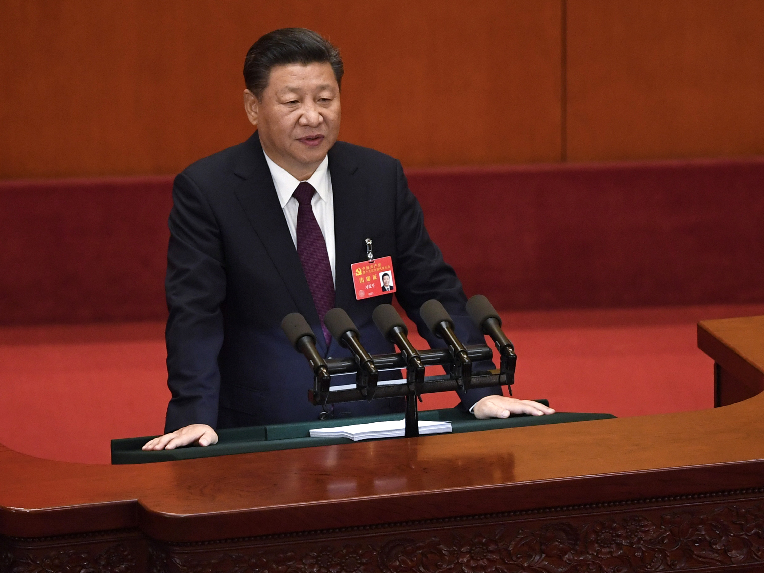 China's President Xi Jinping gives a speech at the opening session of the Chinese Communist Party Congress on Wednesday. (AFP/Getty Images)