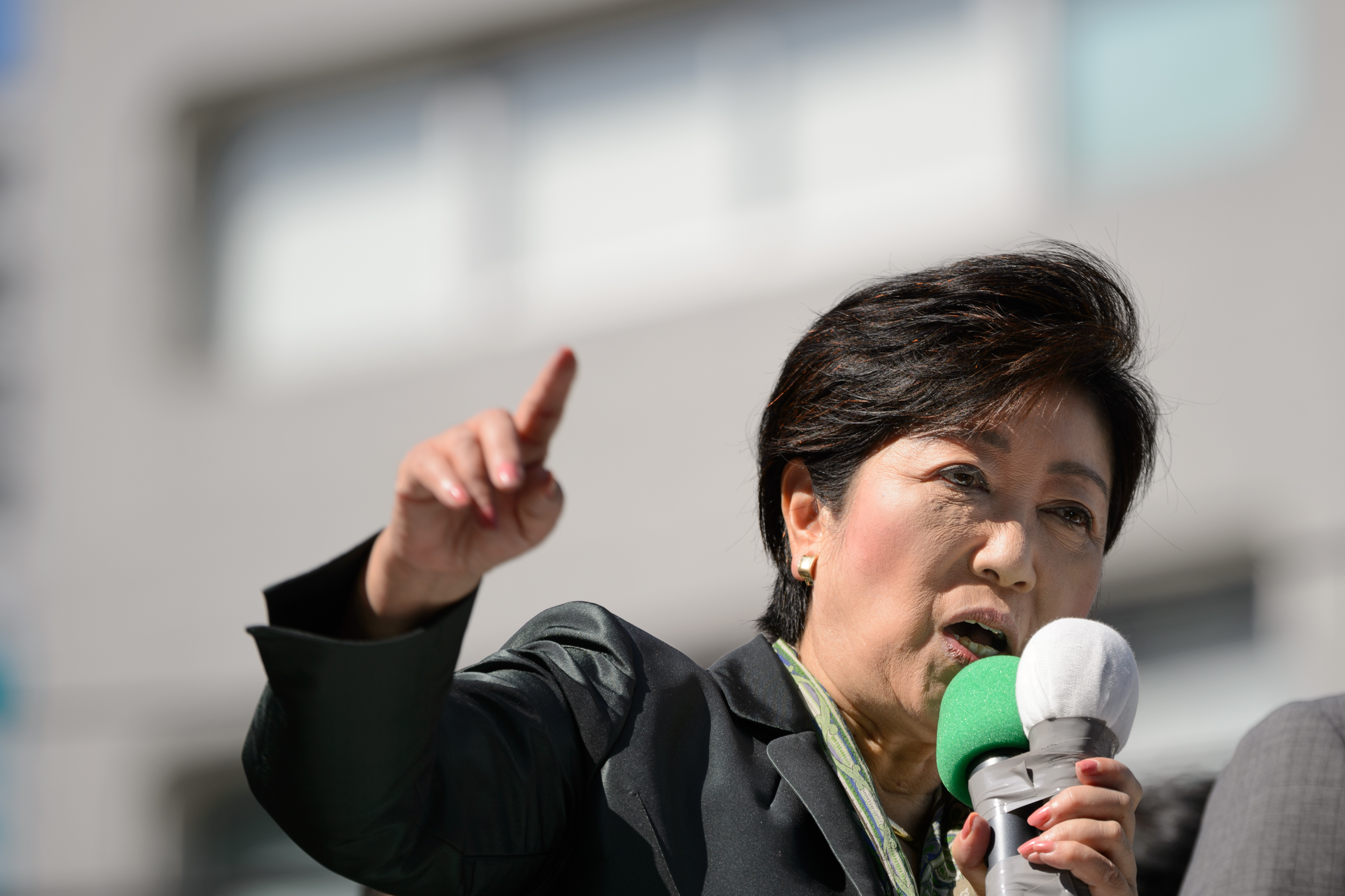 Yuriko Koike speaks at an election campaign rally in Tokyo on Oct. 10. (Bloomberg via Getty Images)