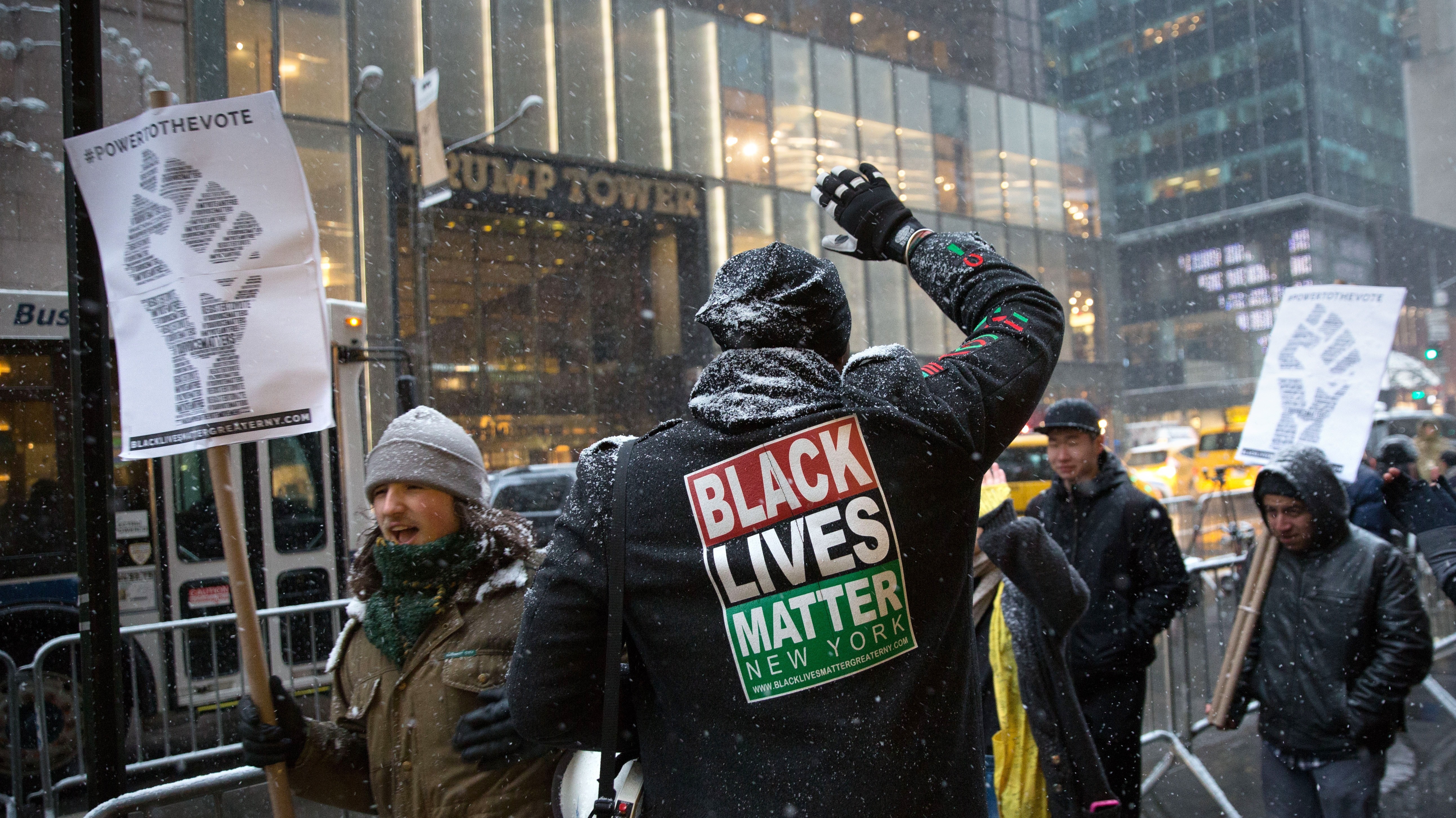 Black Lives Matter activists march in front of Trump Tower on January 14, 2017, in New York City. (Getty Images)