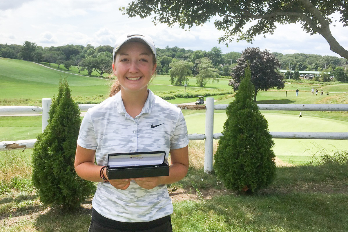 Emily Nash, shown on Aug. 8 after <a href=&quot;http://www.mgalinks.org/about-us/news/2017/news_2017_080317b.html&quot;>winning</a> the Massachusetts Golf Association's WGAM Junior Amateur Championship. This month, in an unrelated high school tournament, Nash was denied a trophy despite her winning score. (Courtesy of the Massachusetts Golf Association)