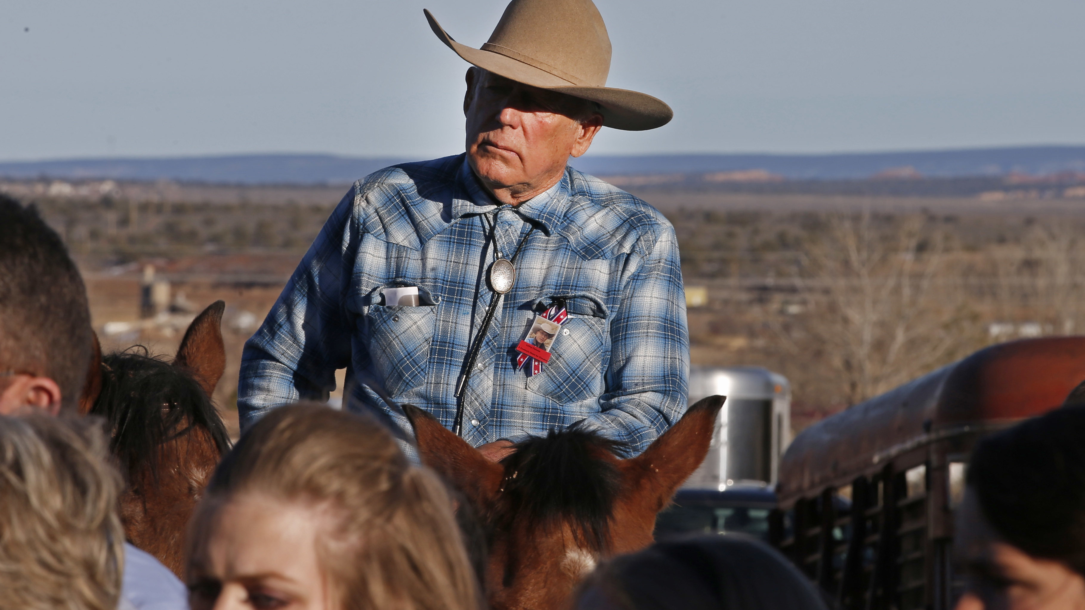 Cliven Bundy rides a horse after attending the funeral of of fellow rancher Robert &quot;LaVoy&quot; Finicum in February. (Getty Images)