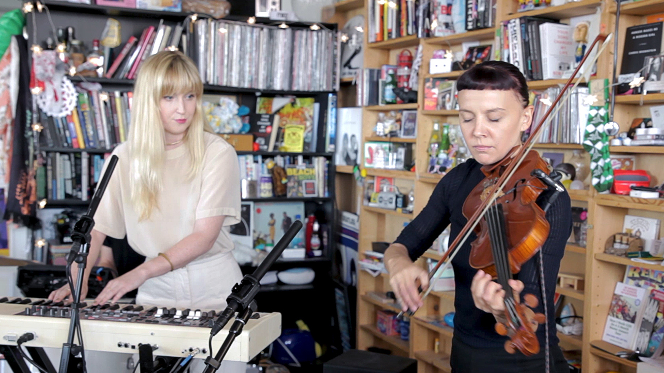 Gracie and Rachel perform a Tiny Desk Concert on Sept. 5, 2017. (Niki Walker/NPR)