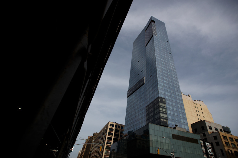 Trump SoHo Hotel Condominium looms over its neighborhood of Hudson Square in lower Manhattan. (Drew Angerer/Getty Images)