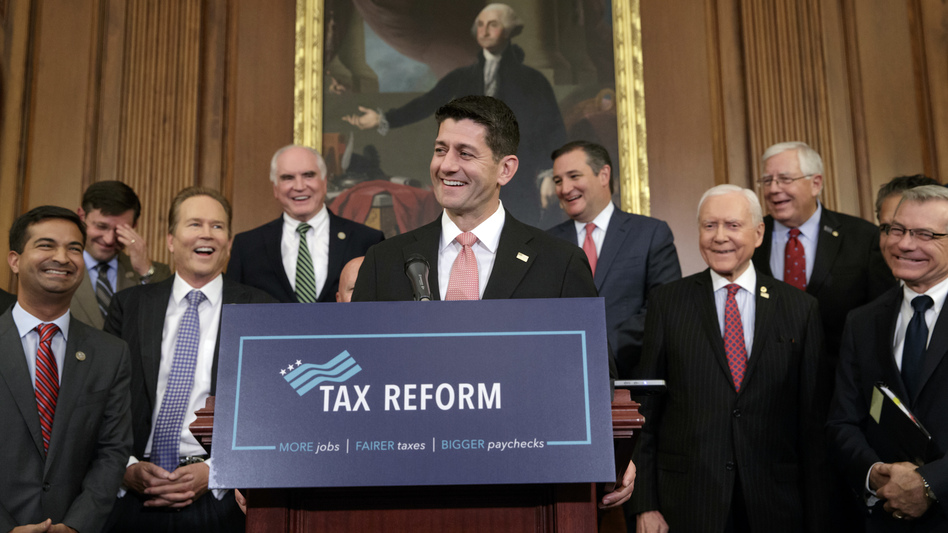 House Speaker Paul Ryan, R-Wis., talks about Republicans' proposed rewrite of the tax code at the Capitol on Sept. 27. The text of a tax bill is to be released Thursday. (J. Scott Applewhite/AP)