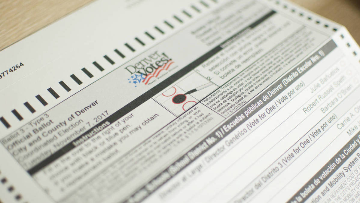 A mail-in ballot for Denver, Colo. There are local elections on Tuesday and there's been a struggle to find candidates to run in many parts of Colorado. (Colorado Public Radio News)