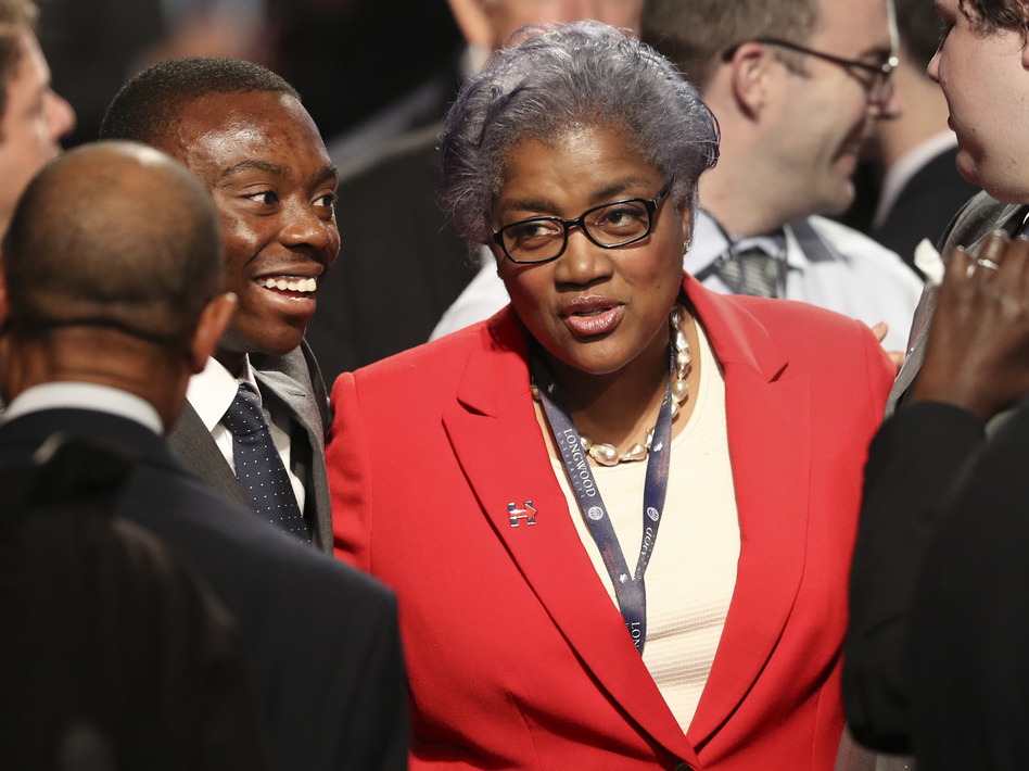 Democratic party chairperson Donna Brazile talks with audience members before the debate between Republican vice-presidential nominee Gov. Mike Pence and Democratic vice-presidential nominee Sen. Tim Kaine at Longwood University in Farmville, Va., in Oct. 2016. (Joe Raedle/AP)