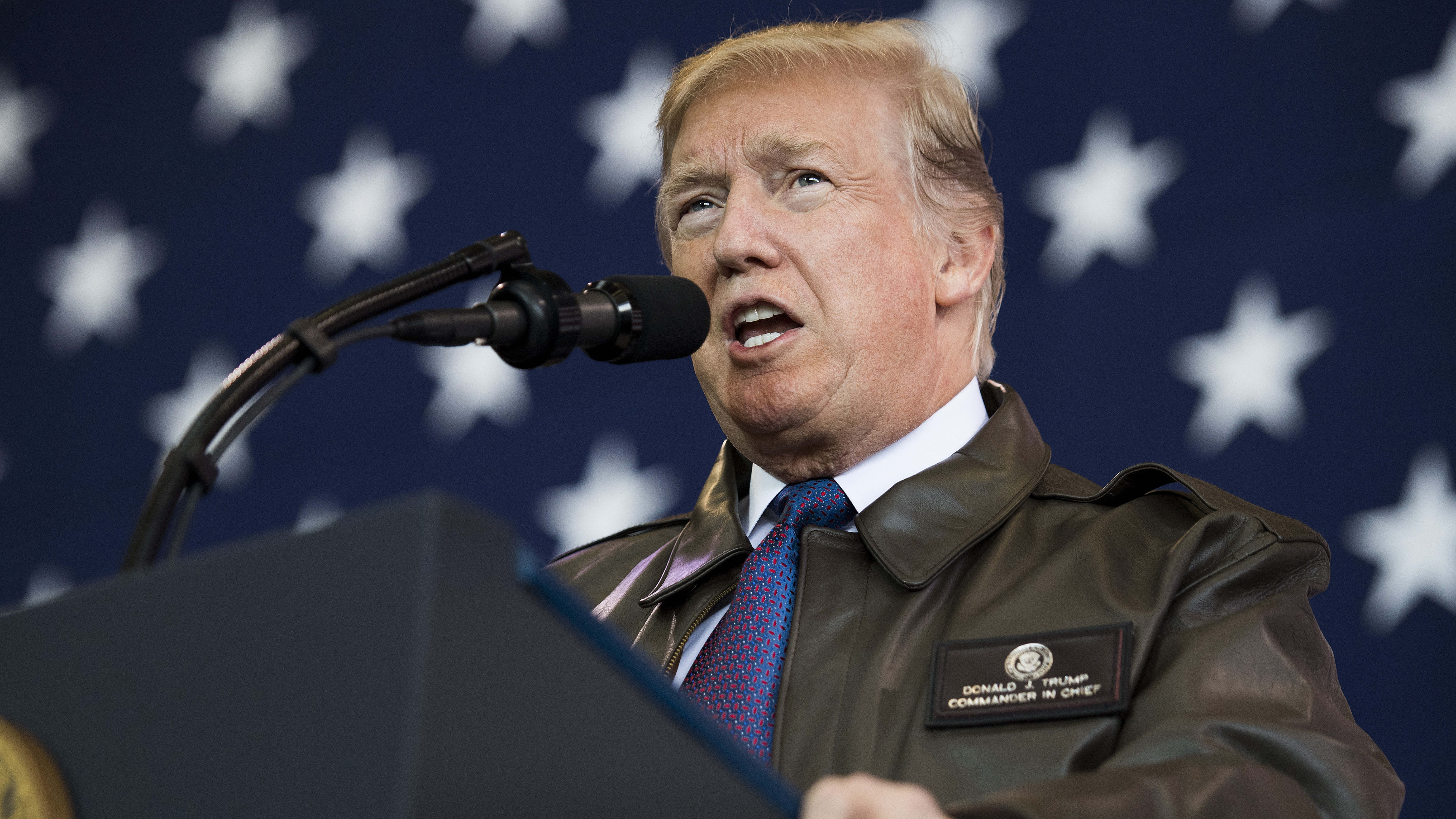 President Trump speaks to service members at Yokota Air Base in Tokyo on Sunday. (AFP/Getty Images)