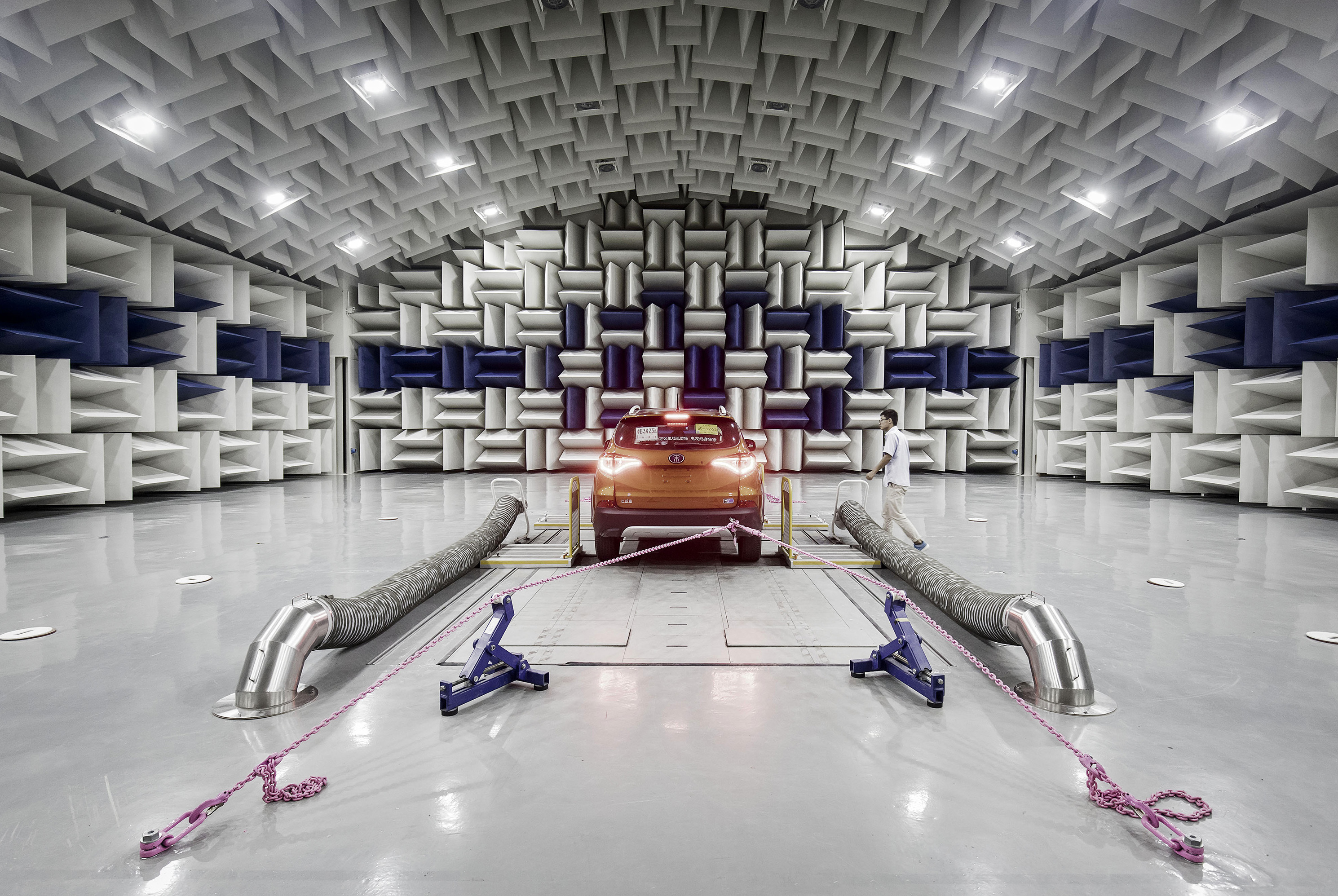 A vehicle sits in an acoustics testing lab at BYD headquarters in Shenzhen. (Bloomberg via Getty Images)