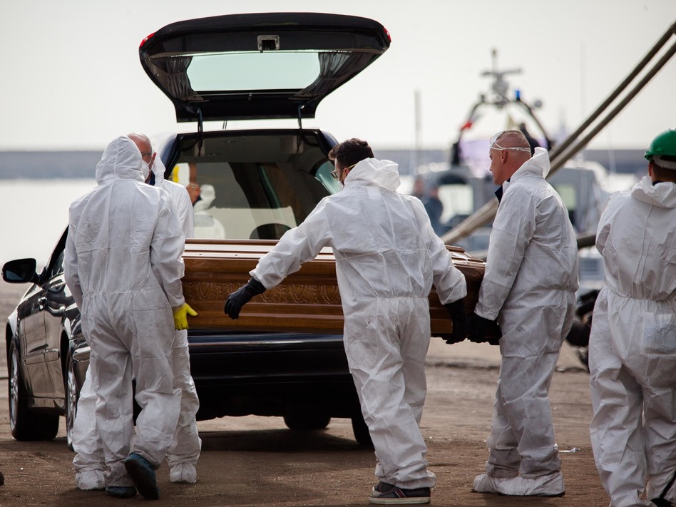 Spanish warship Cantabria brought the bodies of 26 Nigerian women to Salerno, Italy, after they were found in the Mediterranean Sea. (Paolo Manzo/NurPhoto/Getty Images)