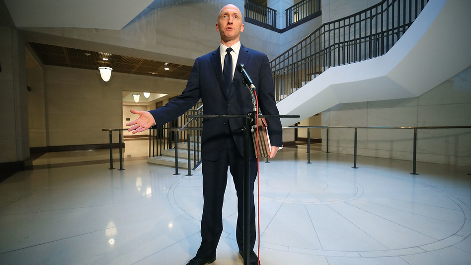 Carter Page, former foreign policy adviser for the Trump campaign, speaks to the media after testifying before the House Intelligence Committee last week in Washington, D.C. (Mark Wilson/Getty Images)