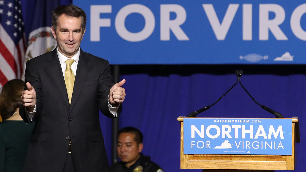 Virginia Gov.-elect Ralph Northam greets supporters at an election night rally in Fairfax, Va., on Tuesday.