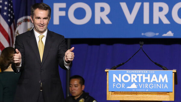 Virginia Gov.-elect Ralph Northam greets supporters at an election night rally in Fairfax, Va., on Tuesday.