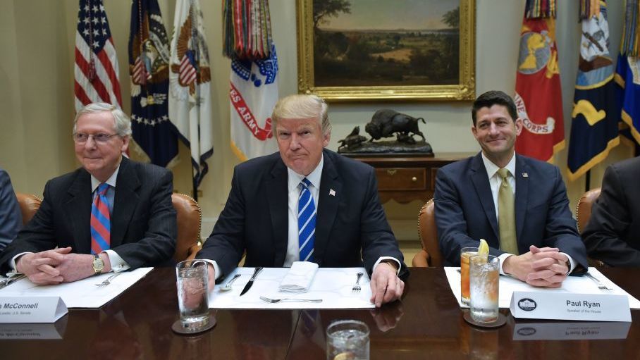 President Trump meets with Senate Majority Leader Mitch McConnell and House Speaker Paul Ryan earlier this year. (AFP/Getty Images)