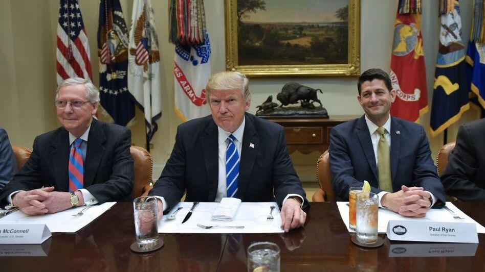 President Trump meets with Senate Majority Leader Mitch McConnell and House Speaker Paul Ryan earlier this year. (Mandel Ngan/AFP/Getty Images)