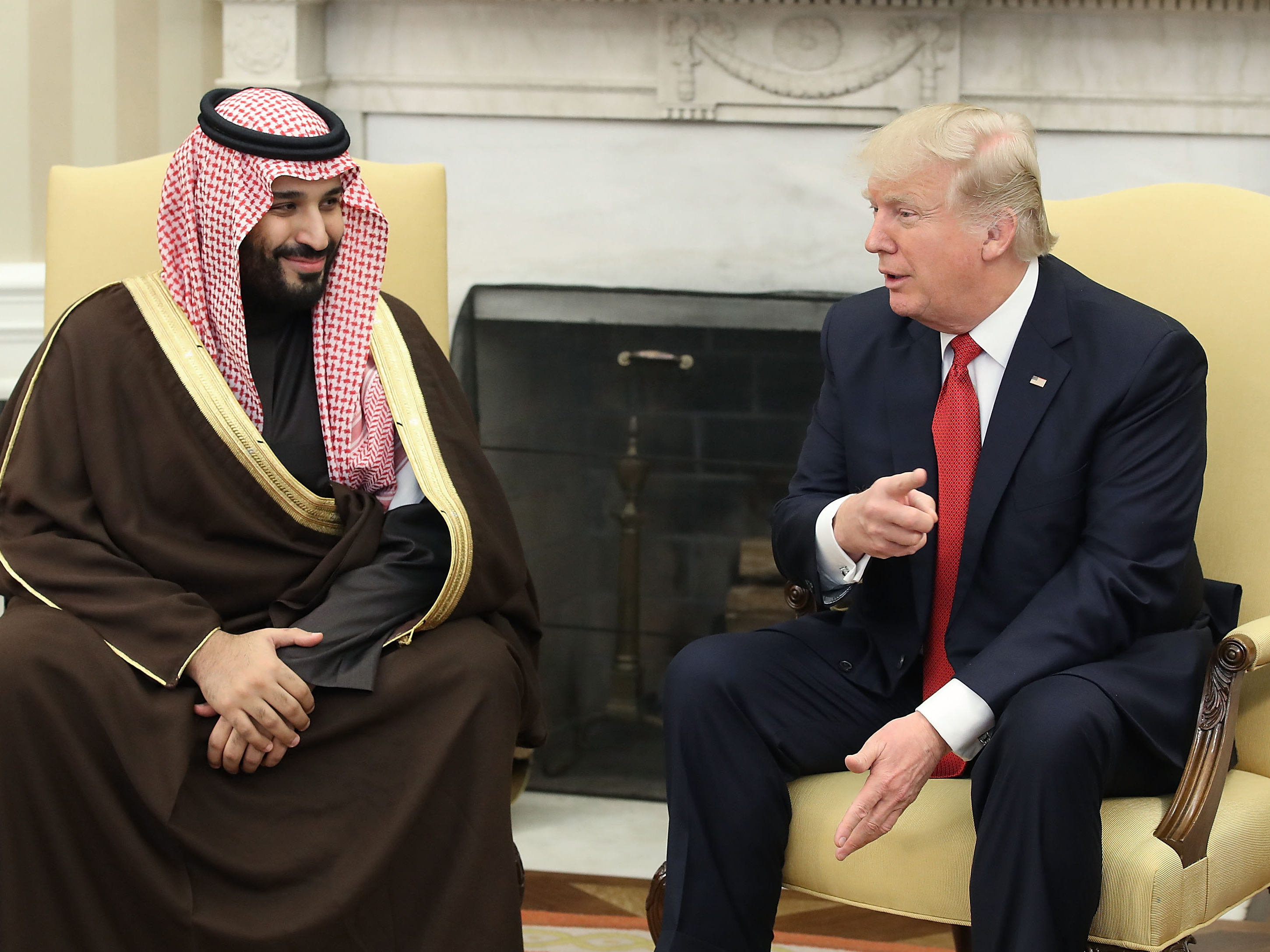 Mohammed bin Salman, now Saudi Arabia's crown prince, meets with President Trump in the Oval Office on March 14. Crown Prince Mohammed is seen as the driving force behind the kingdom's aggressive campaign to counter Iran throughout the Middle East. (Bloomberg via Getty Images)