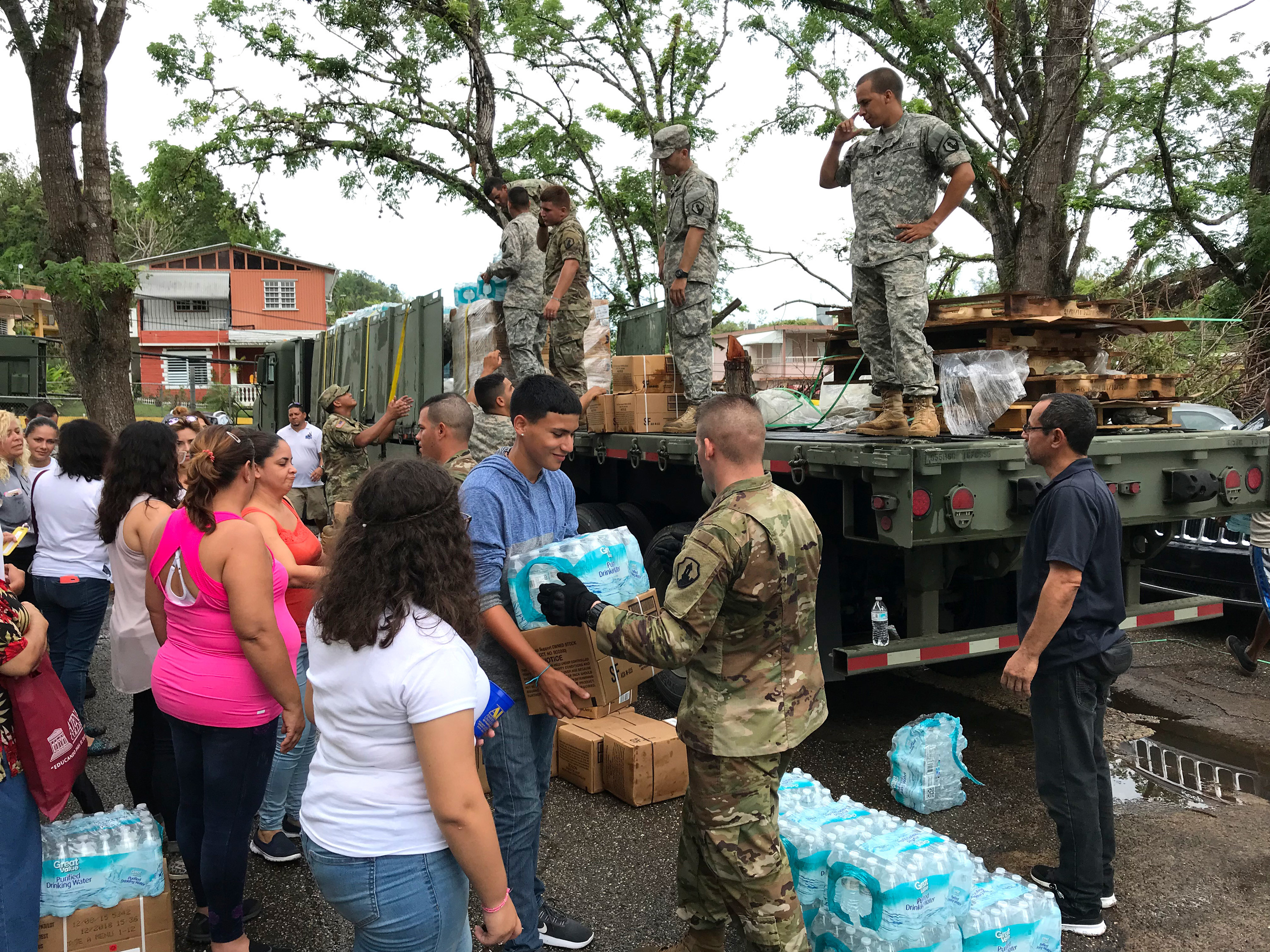 Army Reserve troops have been distributing water and other supplies in Morovis since Hurricane Maria struck more than six weeks ago. (NPR)