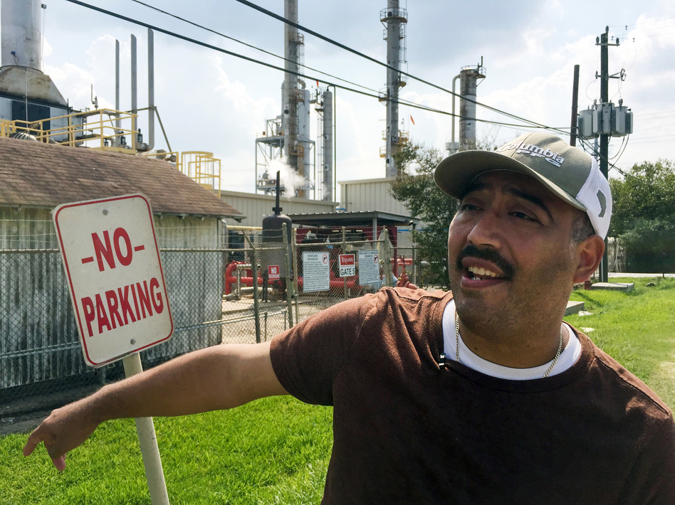 "If I smell something out here, it's bad, and I can tell you during Harvey, it smelled real bad," said Juan Flores in Galena Park, Texas, about a leak that caused strong gasoline odors to waft through town. (Frank Bajak/AP)