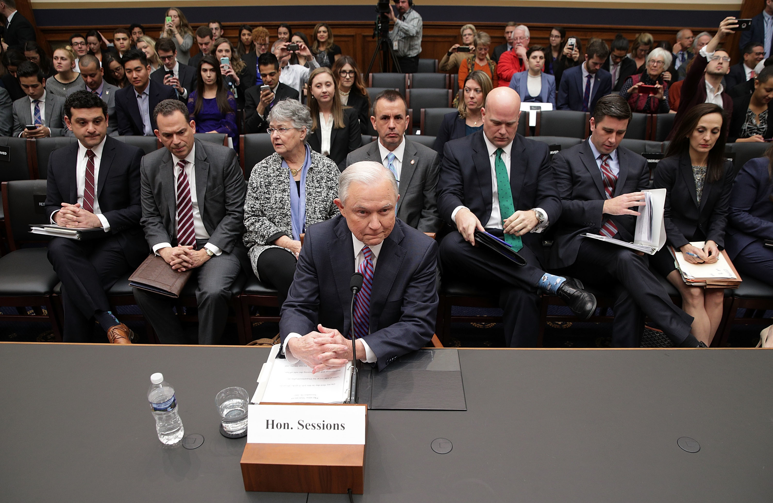 Attorney General Jeff Sessions waits for the beginning of a hearing before the House Judiciary Committee on Tuesday. (Getty Images)