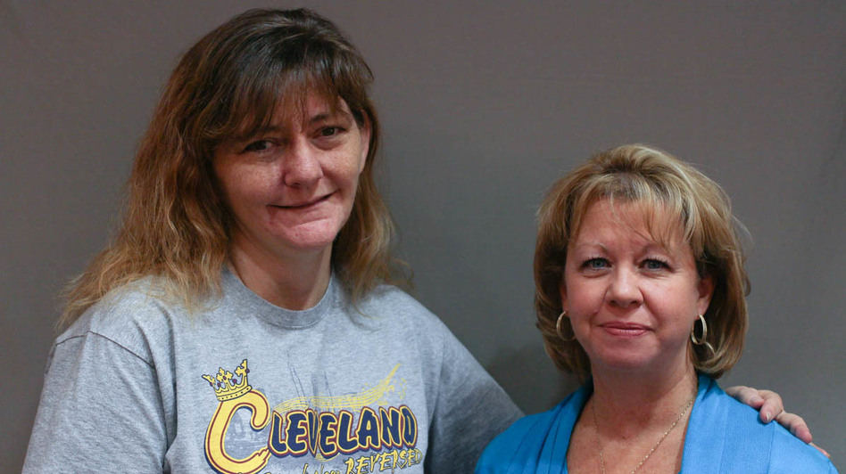 Marlene Shay's (right) son Adam overdosed on heroin when he was 21 years old. His kidney and pancreas went to Karen Goodwin, a recovering addict herself. (Jud Esty-Kendall/StoryCorps)