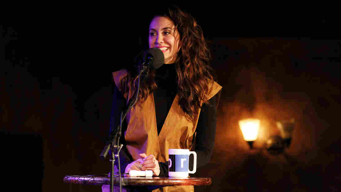 Actor Mozhan Marnò on Ask Me Another at The Bell House in Brooklyn, New York.