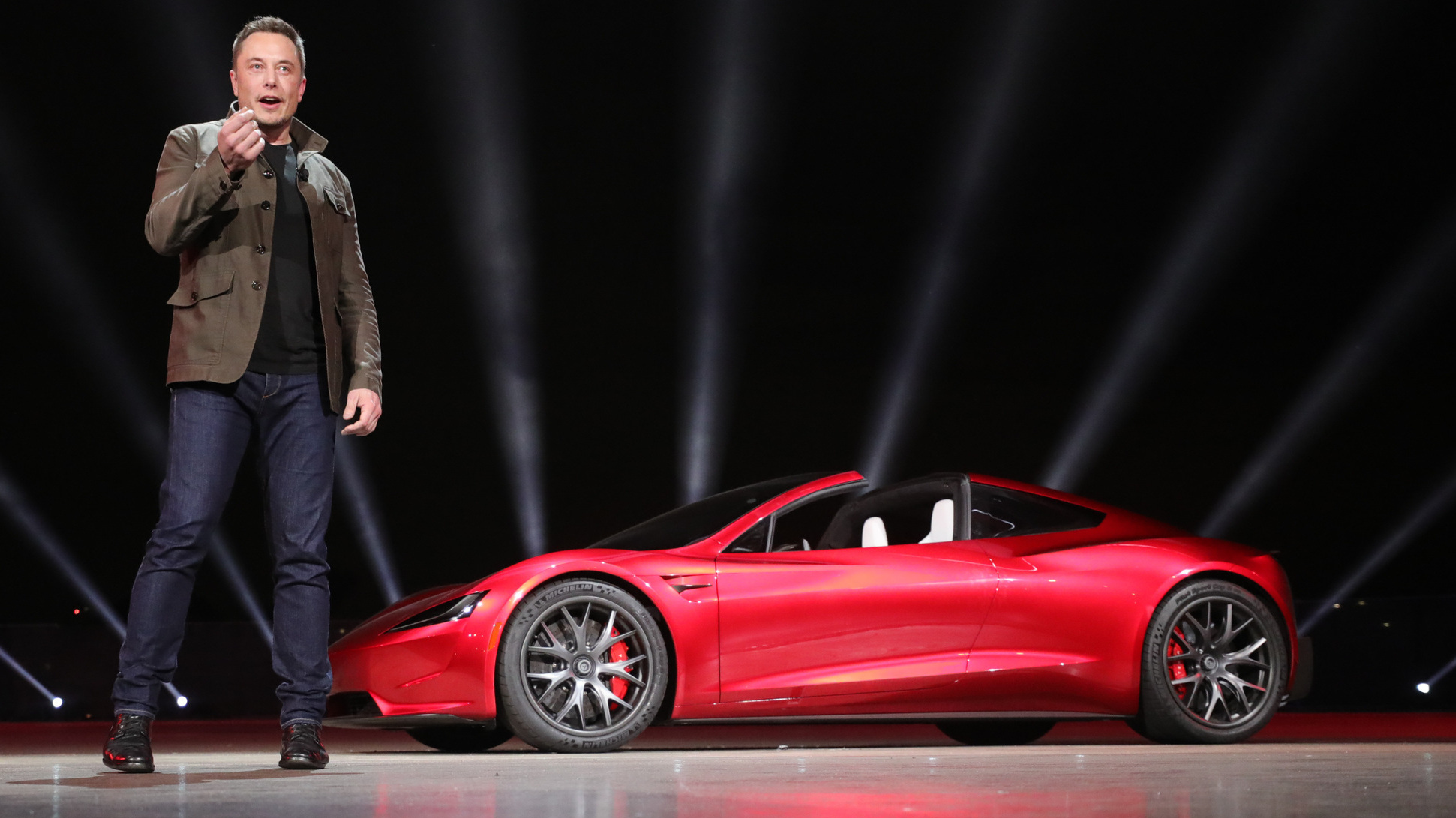 Elon Musk had a surprise for Tesla fans Thursday: a new Roadster supercar with a top speed above 250 mph. (Tesla)