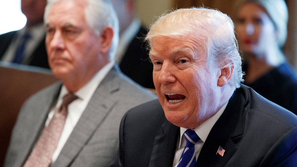 President Trump appears with Secretary of State Rex Tillerson at a Monday Cabinet meeting, where he announced North Korea would again be designated as a state sponsor of terrorism. (Evan Vucci /AP)
