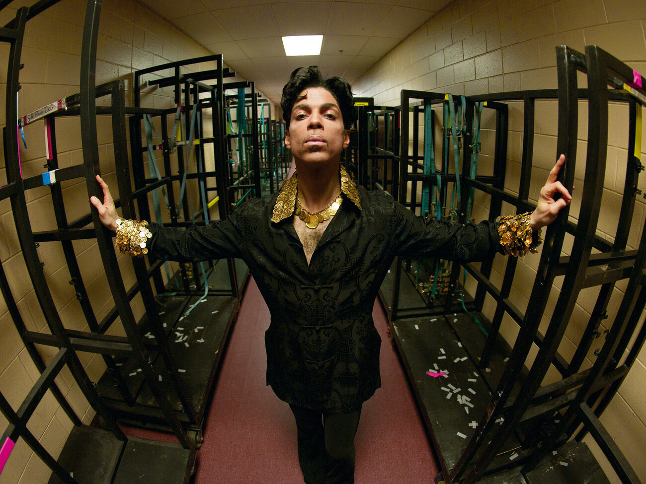 Backstage in Philadelphia, 2004. This shot was used to create the mural and cover for the album Lotusflow3r. (Afshin Shahidi/Prince: A Private View)