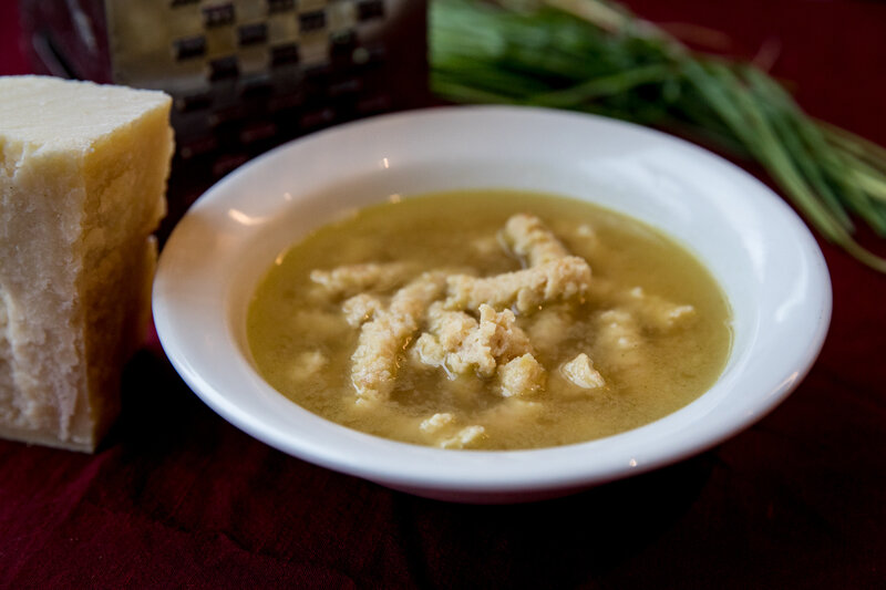 The finished product: passatelli in brodo, a traditional Italian dish perfect for a chilly day. (Beck Harlan/NPR)