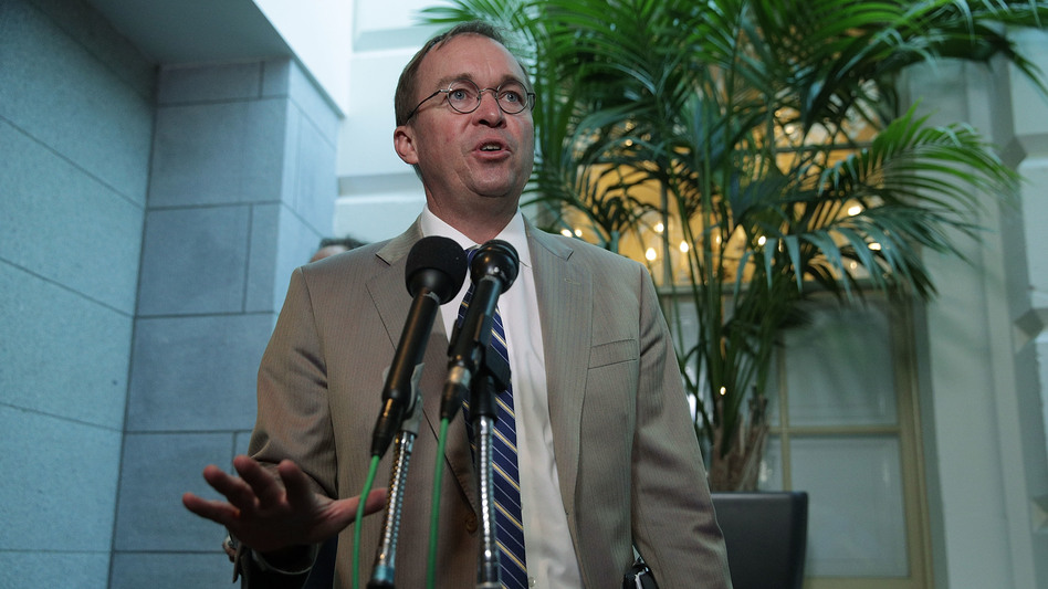 White House Budget Director Mick Mulvaney speaks to media members after a House Republican Conference meeting in September. President Trump selected Mulvaney to lead the Consumer Financial Protection Bureau, a move Democrats say violates the law. (Alex Wong/Getty Images)