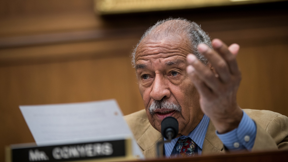 Rep. John Conyers, D-Mich., speaks during a House Judiciary Committee hearing last month. On Sunday, Conyers announced he would be stepping down from his ranking position on the committee — though he continued to deny sexual misconduct allegations against him. (Drew Angerer/Getty Images)