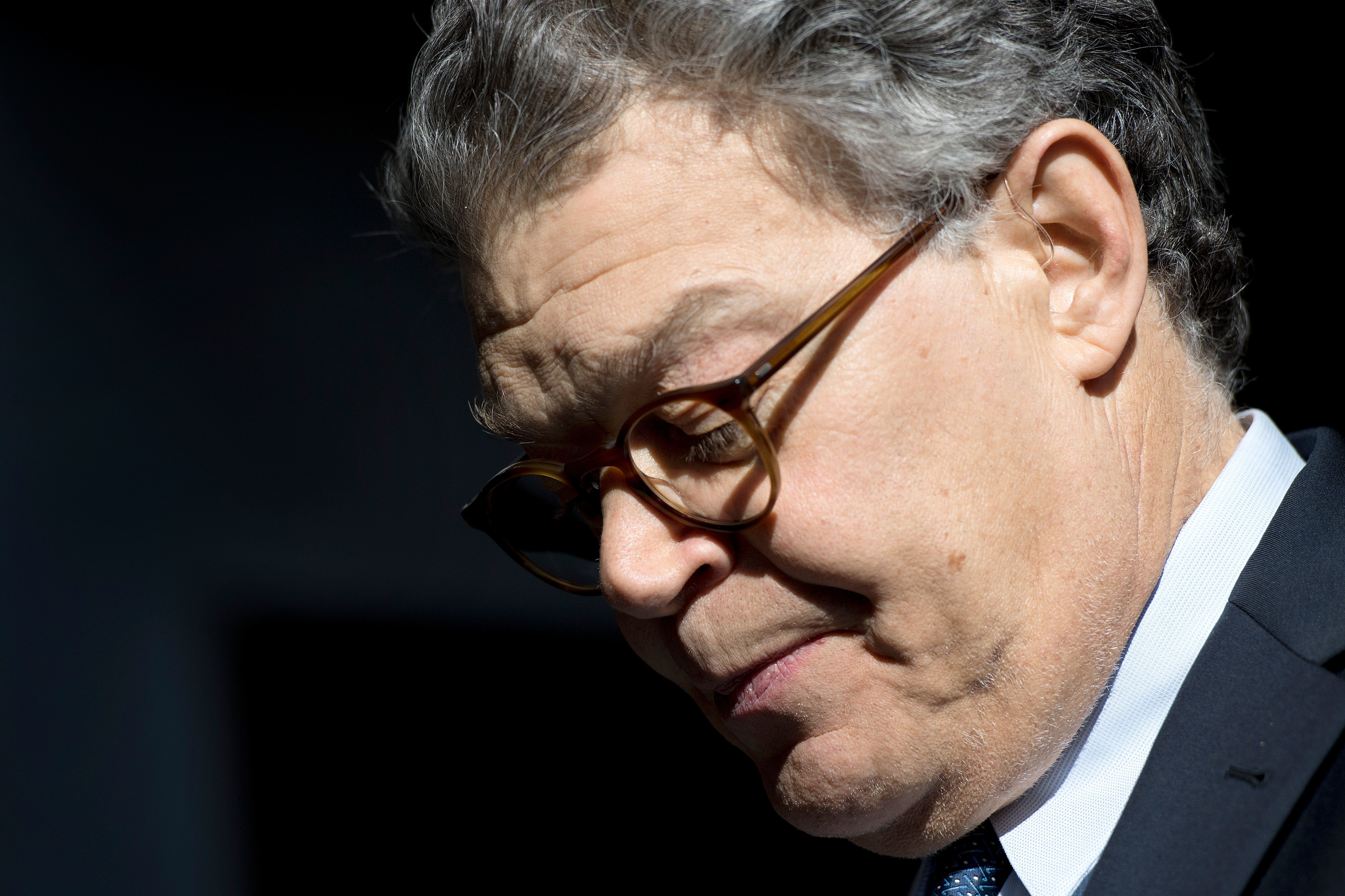 Sen. Al Franken, Democrat of Minnesota, speaks outside his office on Capitol Hill about accusations of sexual harassment and misconduct against him. He apologized but said he would not resign. (AFP/Getty Images)