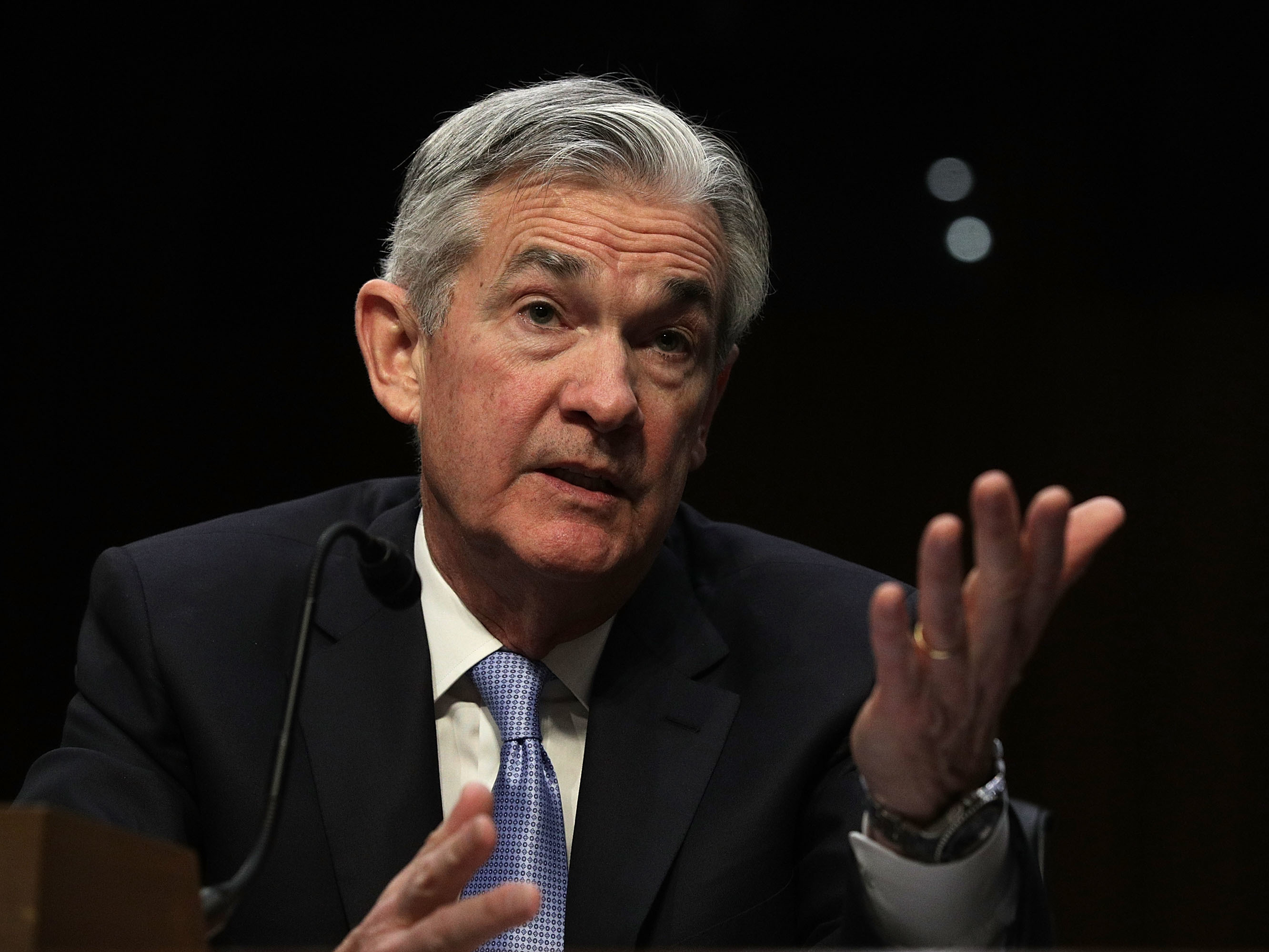 Jerome Powell, nominated to be the next chairman of the Federal Reserve Board, testifies Tuesday during his confirmation hearing before the Senate Banking Committee. (Getty Images)