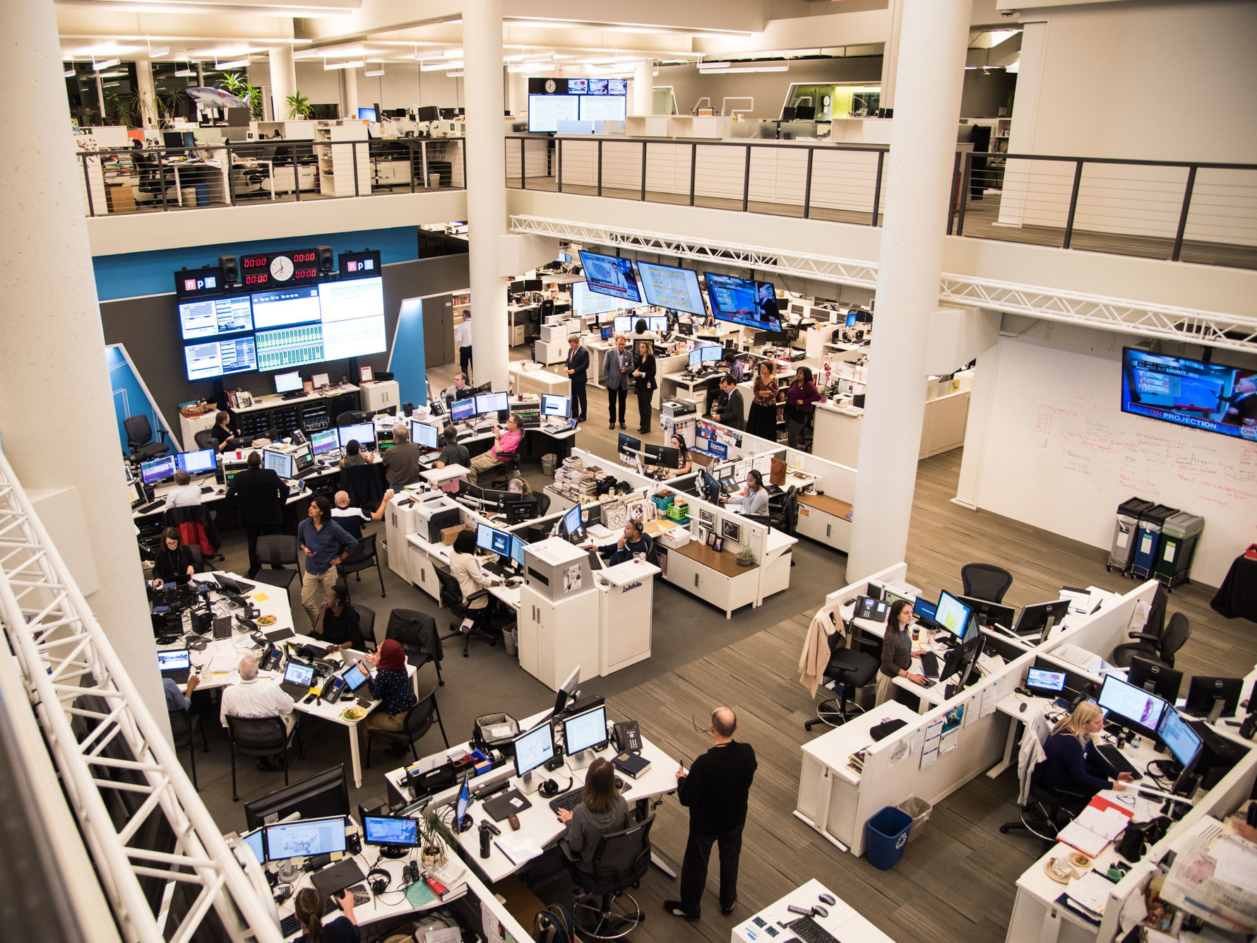 NPR's newsroom during election coverage on Nov. 8, 2016. The network has been rocked in recent weeks by allegations of sexual harassment. (NPR)