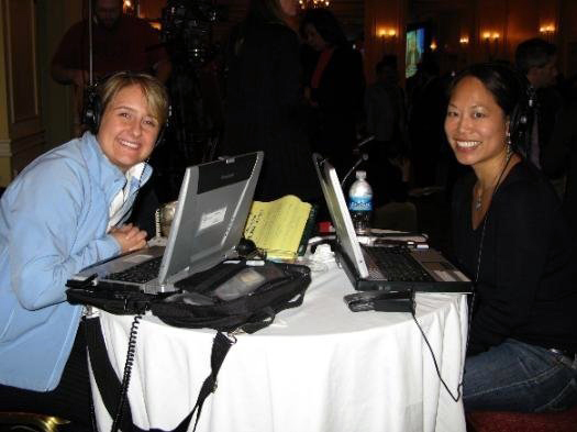 Ailsa Chang (right) on Election Day in 2008 while on assignment with NPR correspondent Laura Sullivan in Richmond, Va. (Courtesy of Ailsa Chang)