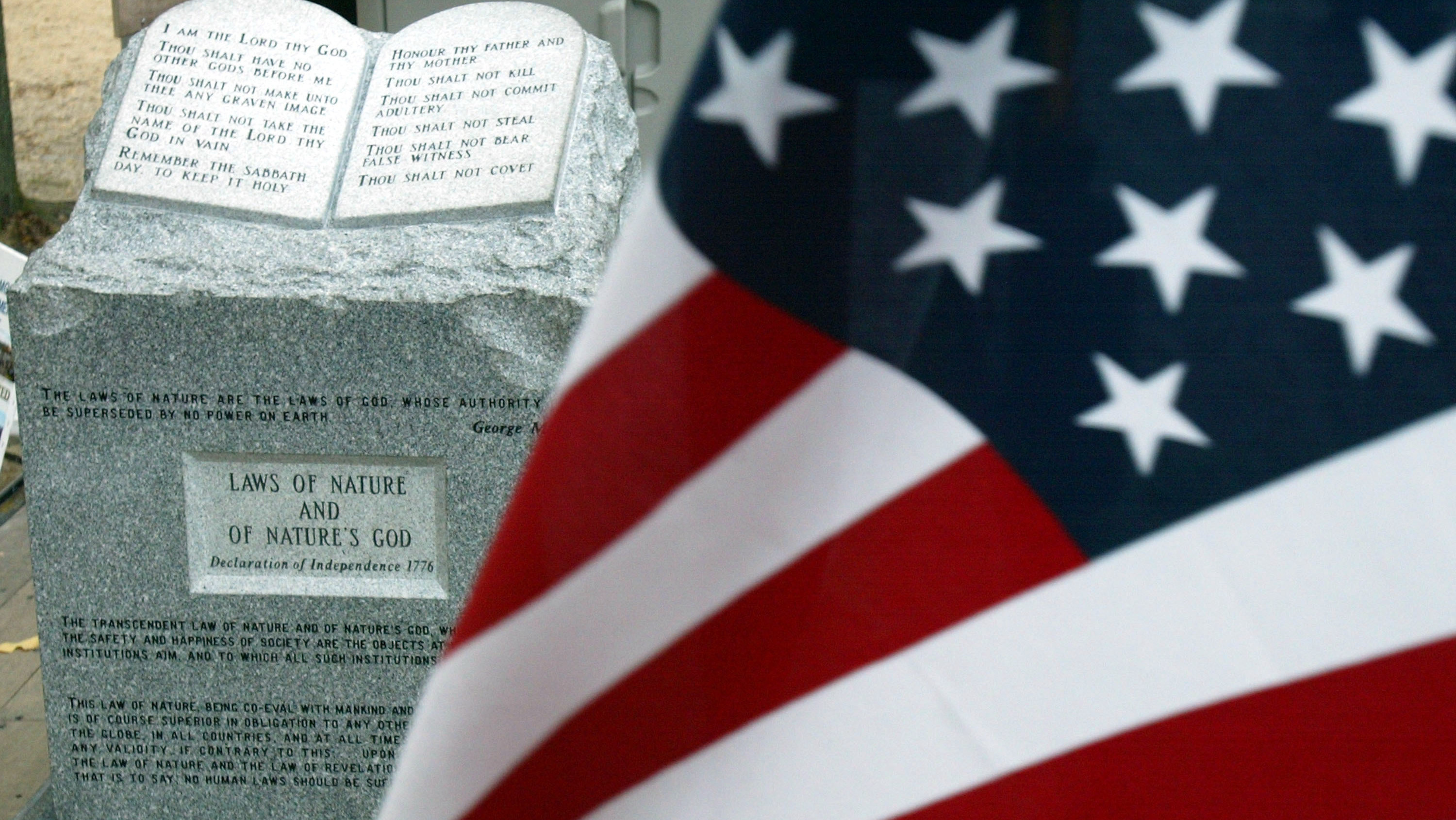 The Ten Commandments monument that was removed from the Alabama Judicial Building is on display in 2004.