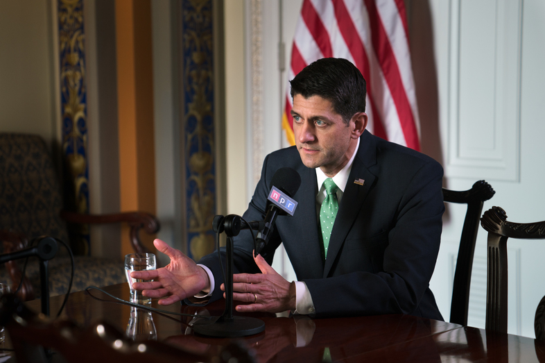 House Speaker Paul Ryan at the U.S. Capitol yesterday. (Claire Harbage/NPR)